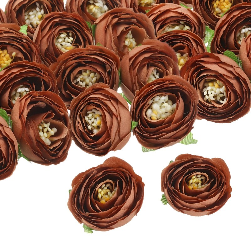 30pcs Artificial Camellia Flower Heads,1.2″ Silk Fake Camellia Heads, Coffee
