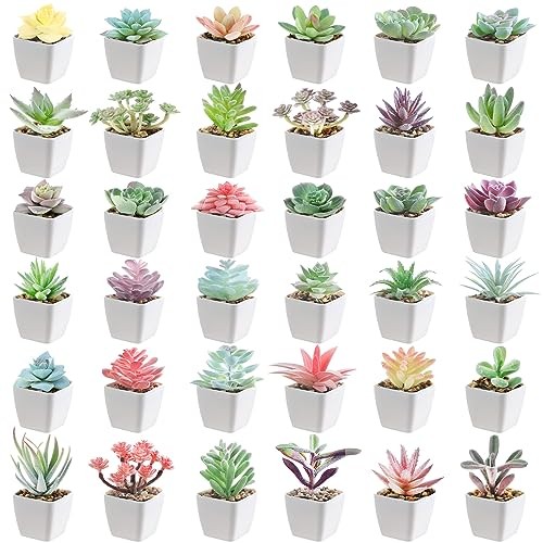 36 Pieces Mini Artificial Succulent Plants Potted Assorted Decorative Fake