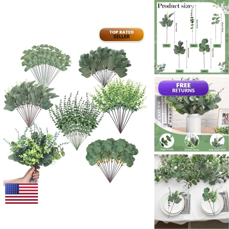Ceenna 120 Pcs 6 Kinds Mixed Greenery Stem Artificial Faux Eucalyptus Leaves