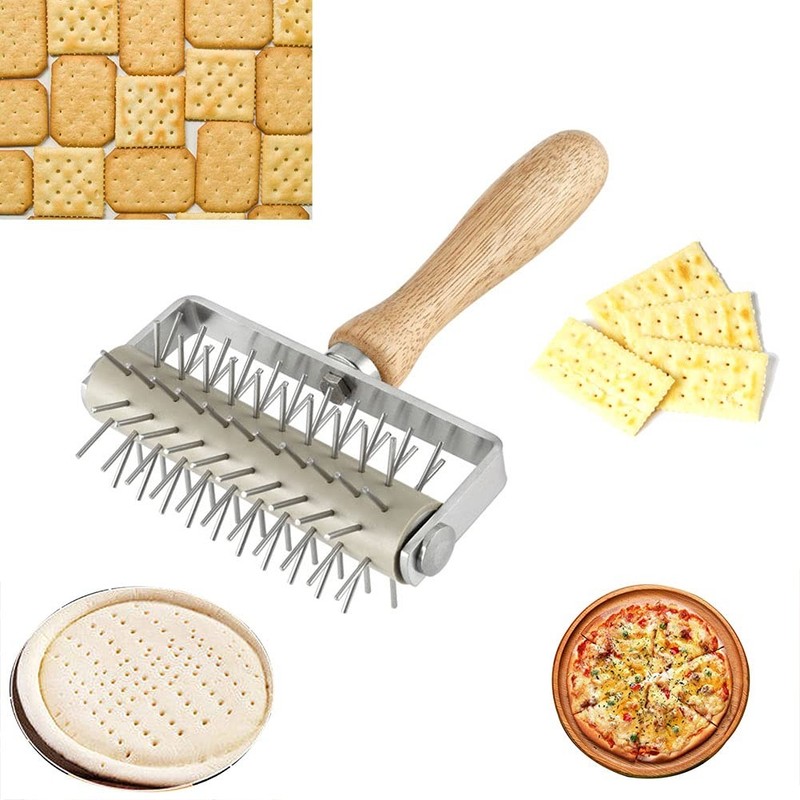 Pizza Dough Roller Docker Wood Handle Stainless Steel Cookie Cake Pastry Tool gallery