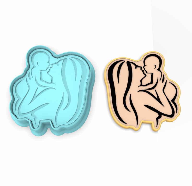 Mom and Baby Cookie Cutter & Stamp #3 | Mama Mother Infant Newborn Motherhood