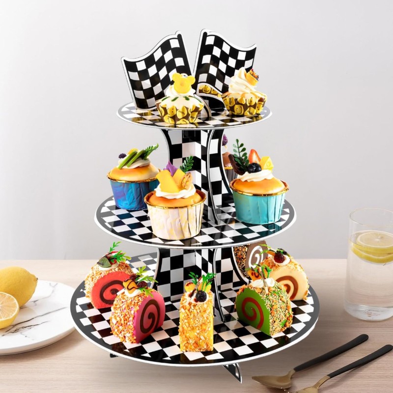 2 Pack Race Car Cupcake Stand for Kids Birthday Party, Three-Tier Cars Birthd... gallery