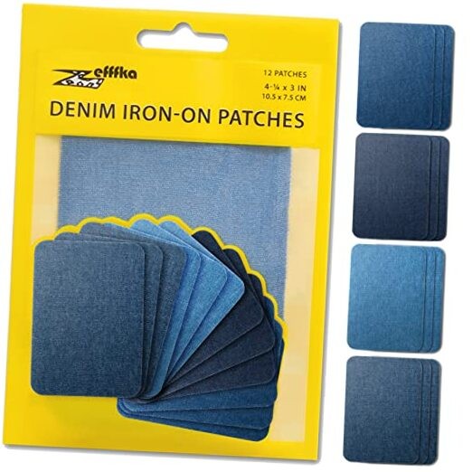 Denim Iron-on Patches Inside & Outside Strongest Glue 100% Cotton 1-Pack Blue