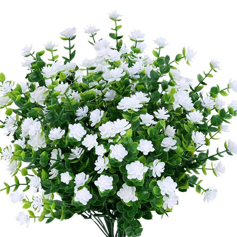 URSTOUD 6PCS Artificial Eucalyptus Flowers, Fake Greenery UV White