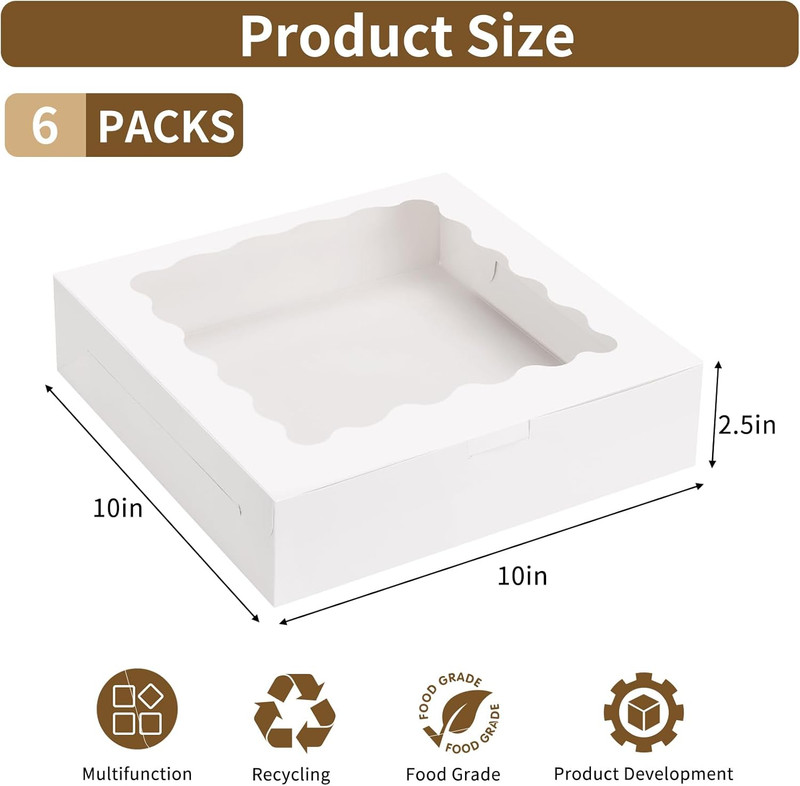6Pcs Pie Boxes, 10X10X2.5 Bakery Boxes with Window, White Bakery Boxes for Pies, gallery