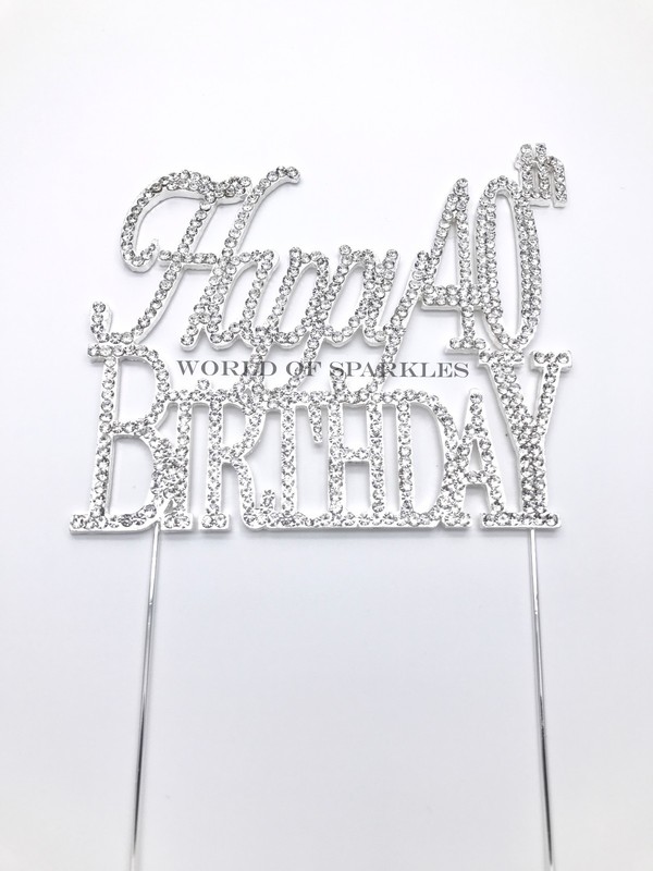 Diamante Rhinestone Cake Pick Topper Happy Birthday 30, 40th 50th 60th 70th 80th