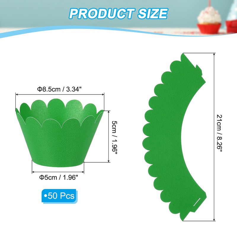 50 Pack Cupcake Wrappers Paper Baking Cups Standard Wave Decor Dark Green gallery