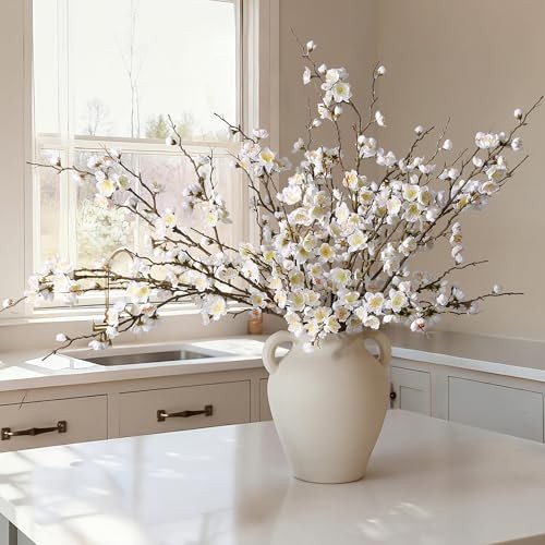 6 PCS Artificial Cherry Blossom Branches Spring Indoor Decoration, Faux A-white gallery