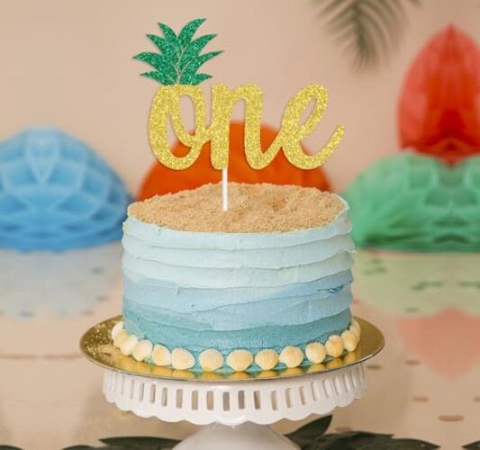 Pineapple One Cake Topper Gold Glitter, 1st Birthday Party Decorations, Aloha gallery