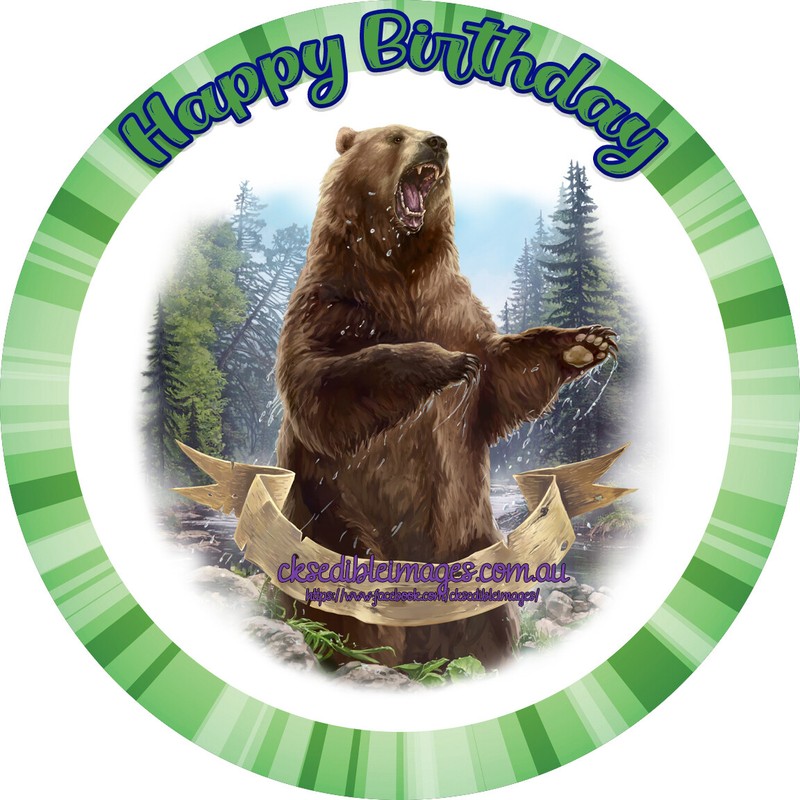 Grizzly Bear Custom Edible Image Cake Icing Topper 5-8 Inches Diameter