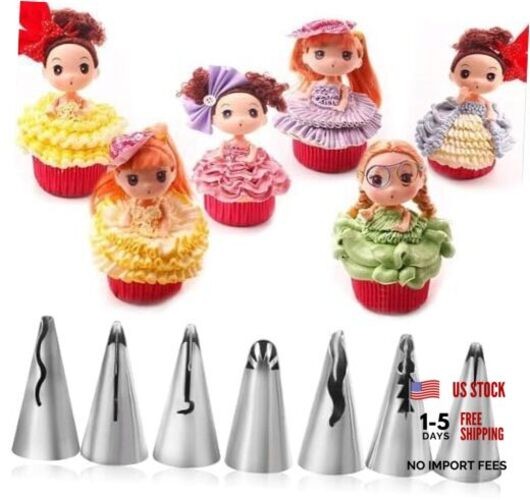 7Pcs Icing Piping Nozzles, Stainless Steel Russian Ruffle Icing Piping Tips