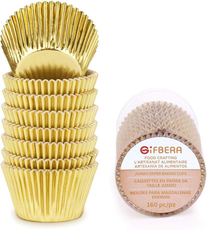 160 Count Gold Foil Jumbo Cupcake Liners Metallic Large Muffin Baking Cups