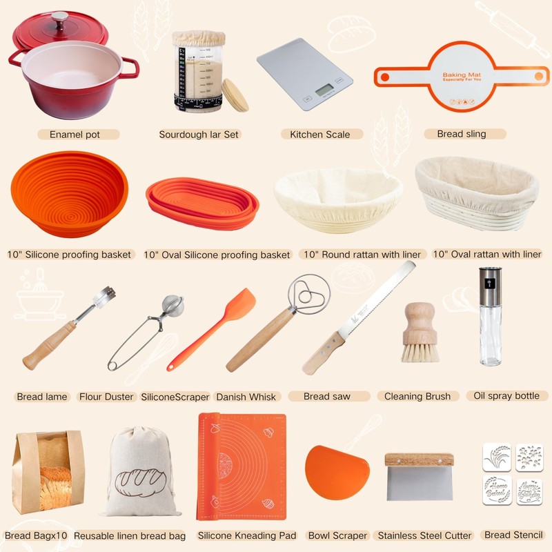 All-Inclusive Sourdough Starter Kit with Pot, 4 Proofing Baskets, Scale & Jar - gallery