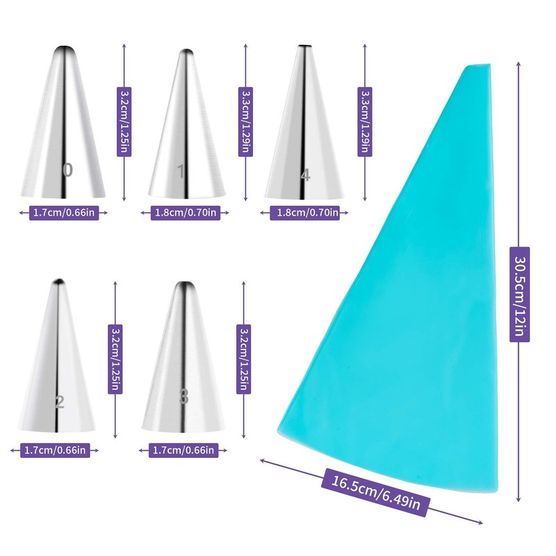 7 Pcs-Set Cake Decorating Tips 5 Writing Tube,1 Coupler,1 Silicone Pastry Bag gallery