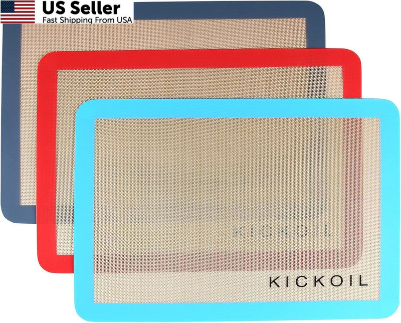 Small Silicone Baking Mats (11.6″ x 8.5″) 3 Quarter Sheet, Red, Blue, Gray