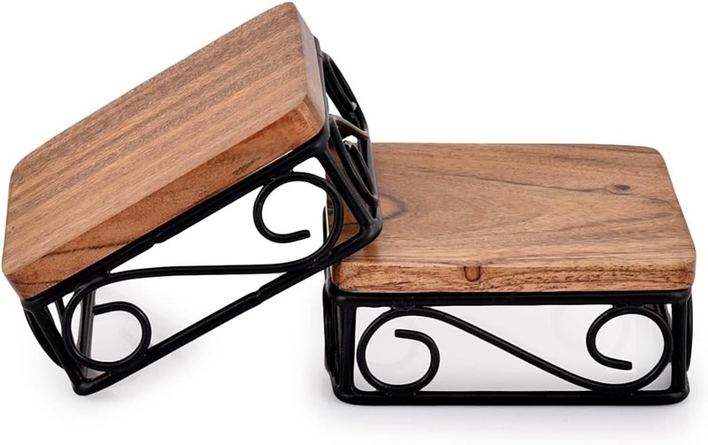 Riser Tabletop Square Dessert Stand Risers with Rustic Brown Wood Top Shelf and gallery