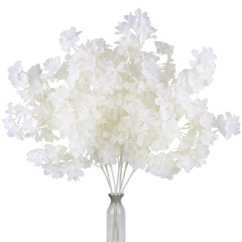 Pusuny Cherry Blossom Branches 35 Inch for Tall Floor Vase White 5PCS