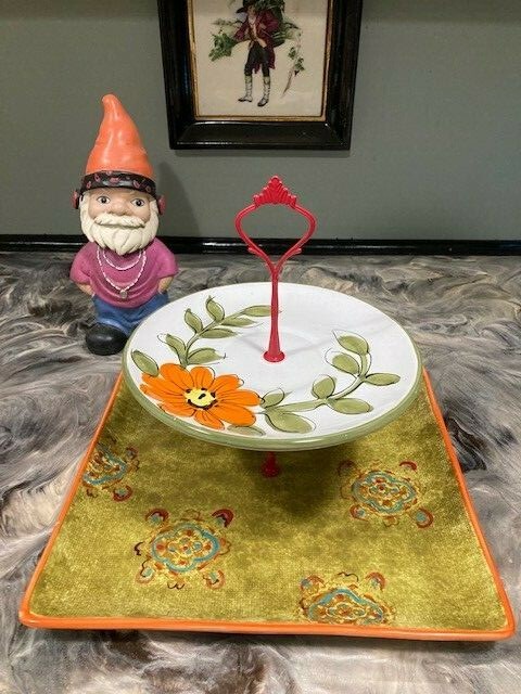 2 TIER CAKE, DESSERT, FRUIT, UPCYCLED DISPLAY SERVEWARE PARTY PLATE STAND