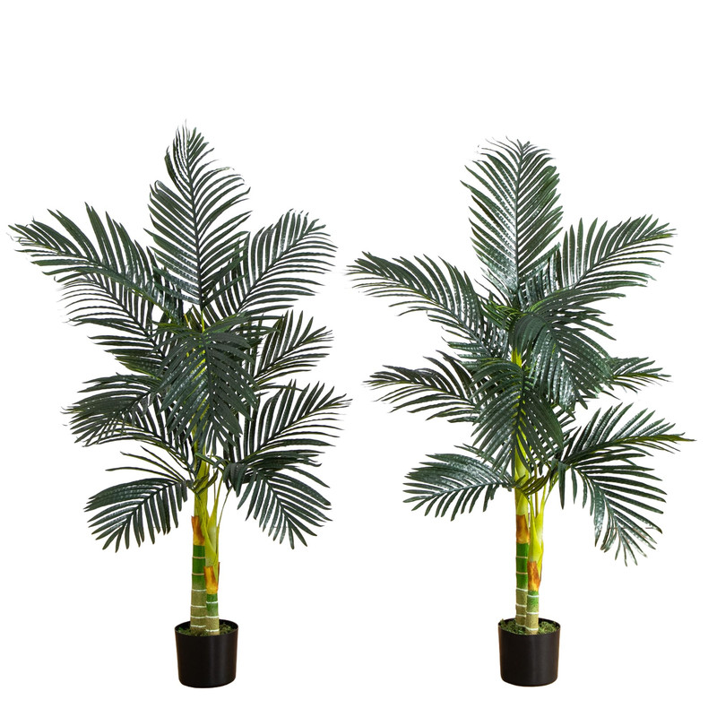 Nearly Natural 5-Ft Artificial Golden Cane Palm Tree Set Of 2 Fake Palm Trees