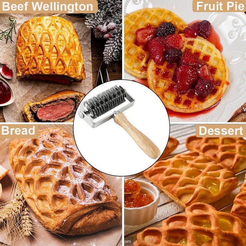 Pastry Lattice Roller Cutter, Stainless Steel Multi-Wheel Dough Cutter with gallery