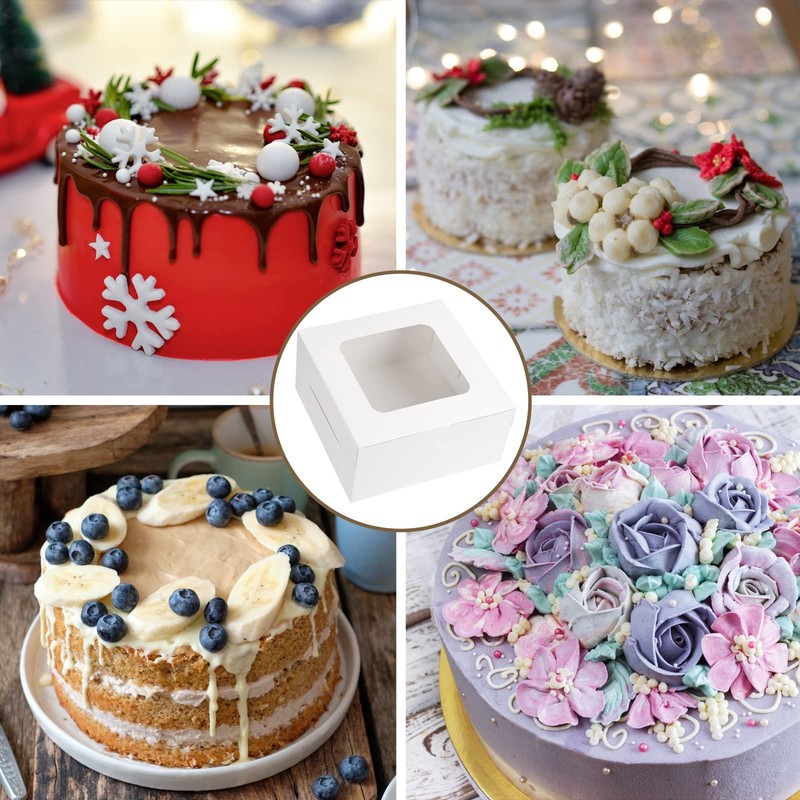 40 PCS Cake Boxes 10x10x5 Inch White Bakery Boxes Window Valentine's Pastry gallery