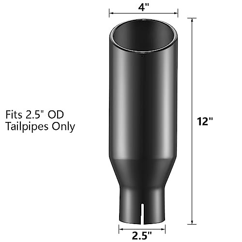 Black Chrome Exhaust Tips 2.5" Inlet, 2.5" 2.5" inlet -4" outlet, 12" long gallery