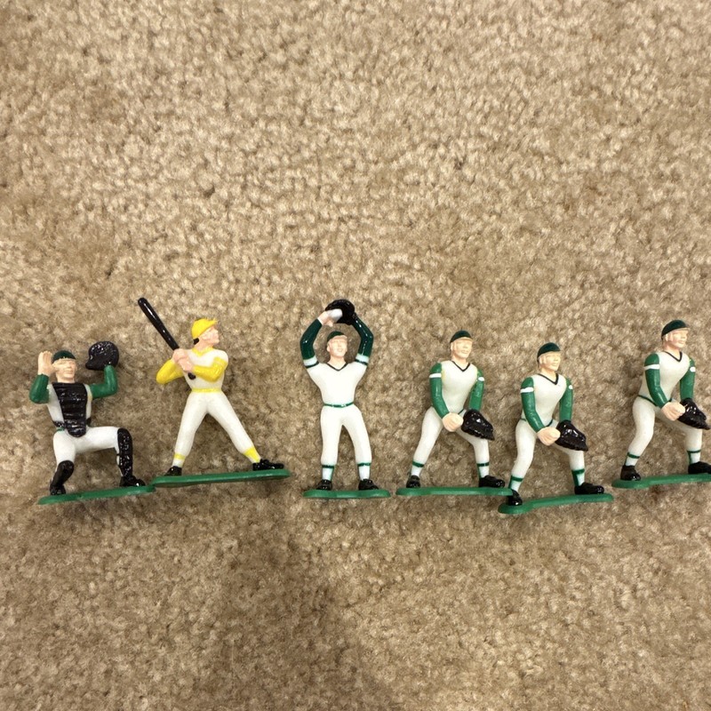 Baseball Player Cake Toppers Set, 6 Plastic Figures, Green Yellow White Black
