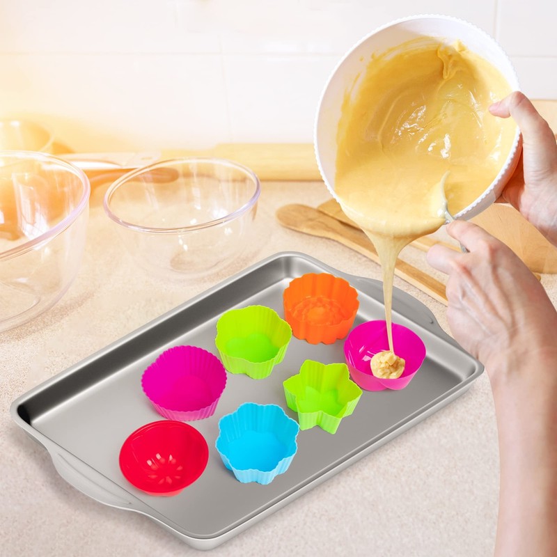 42 Pack Silicone Cupcake Molds Multi Flowershaped Baking Cups Nonstick Cupcake W gallery