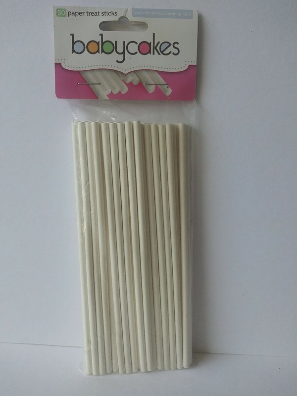 BABYCAKES Cake pop Treat Sticks -50 paper white Lollipop sticks Babycakes LL50LG