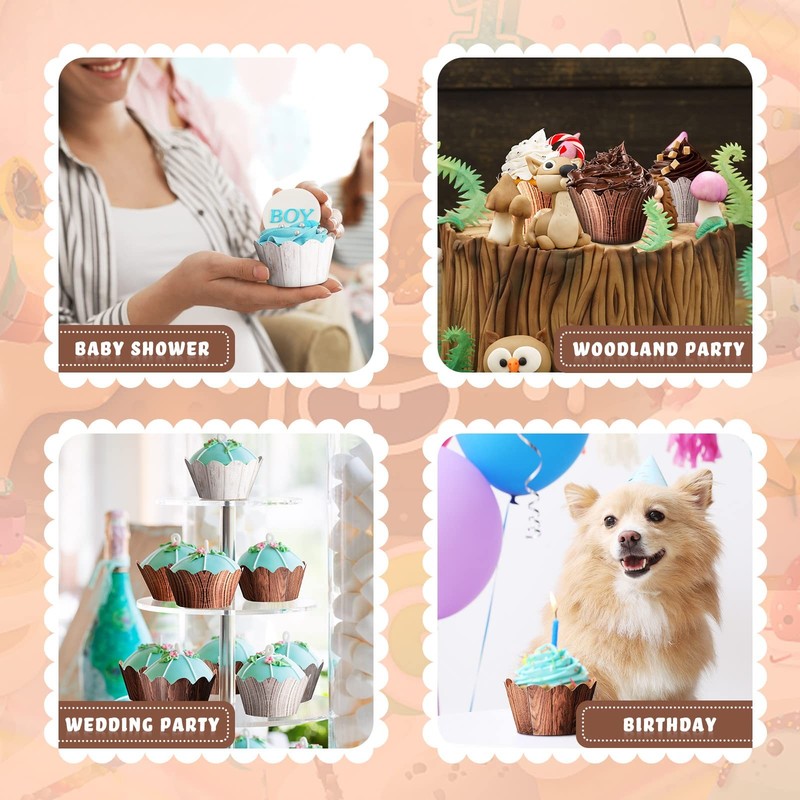Wood Grain Cupcake Wrappers 120 PCS Rustic Woodland Baby Shower Liners gallery