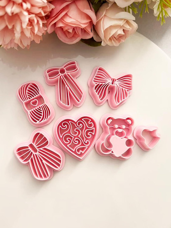 Valentines Polymer Clay Cutters Set- 7Pcs Heart & Love Bow, Bear, Mini Embossed gallery