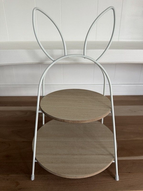 Easter Bunny Tiered Cupcake Stand White Metal Frame & Wood Platform Folds Up gallery