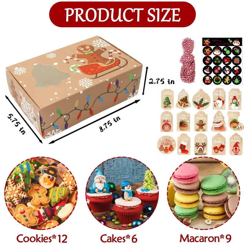 12 PCS Christmas Cookie Bakery Boxes Window Treat 8.75x5.75x2.75 Inch gallery