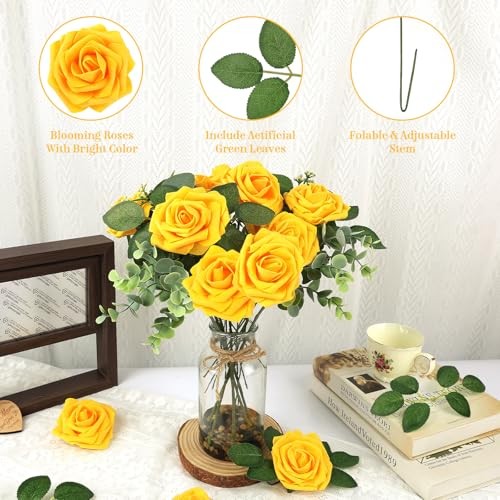 Artificial Flowers Real Touch Fake Flowers Soft Foam Roses with 30PCS Yellow gallery