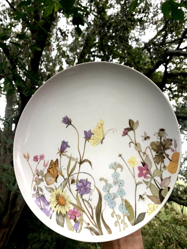 Nature Garden Society Fine China Cake Plate Enesco Butterfly Wildflower 💜sj7m5s