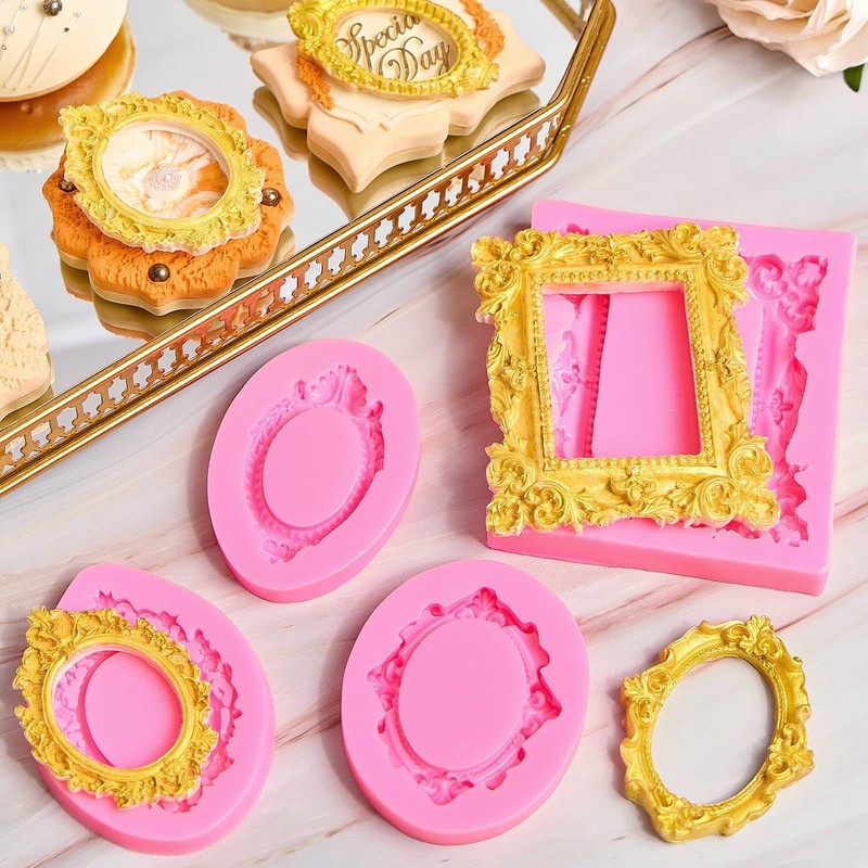 4PCS Baroque Frame Mold, Picture Photo Frames and Mirrors Silicone Fondant Mo... gallery