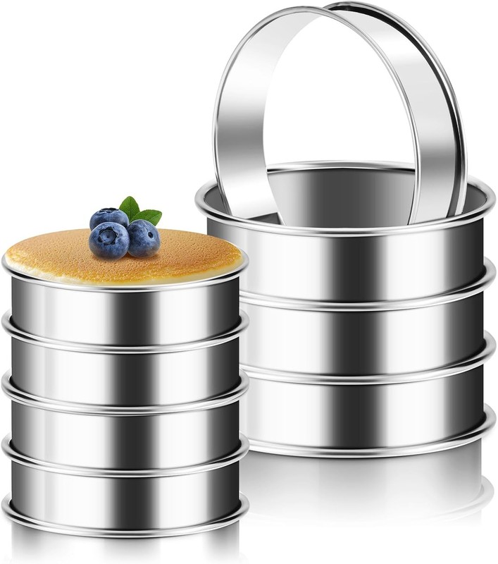 8Pcs Crumpet Rings, 4 & 3.15 Inches Nonstick English Muffin Rings, Stainless Ste