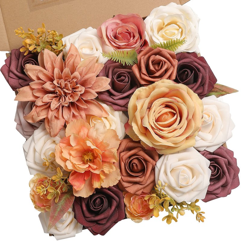 YYHUAWU Artificial Flowers Combo Set Terracotta White