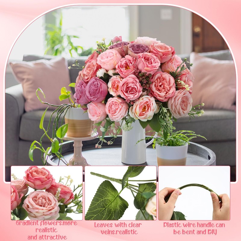Geosar 16 Bundles Artificial Peonies Flowers Fake Silk Peony Bouquet Faux gallery