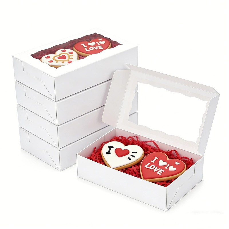 50 PCS White Cookie Bakery Boxes Window 7 x 4 3/8 x 1 1/2 Inch Dessert Treat