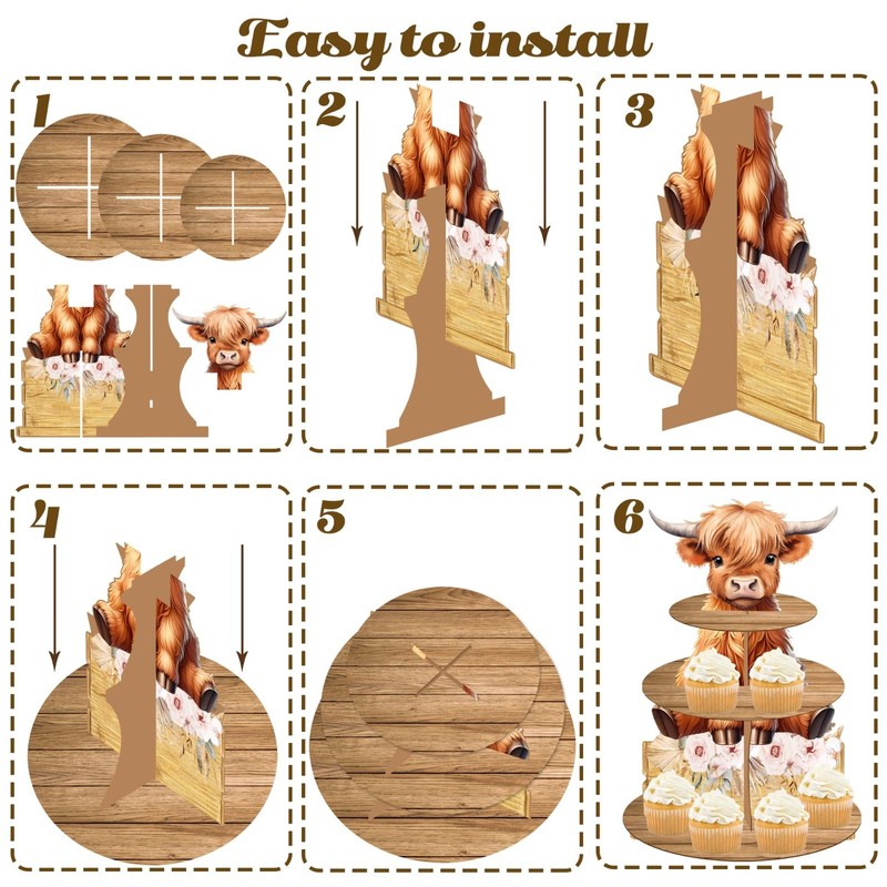 Highland Cow Cupcake Stand - Birthday Party Cardboard Holder, Baby Shower Decor gallery