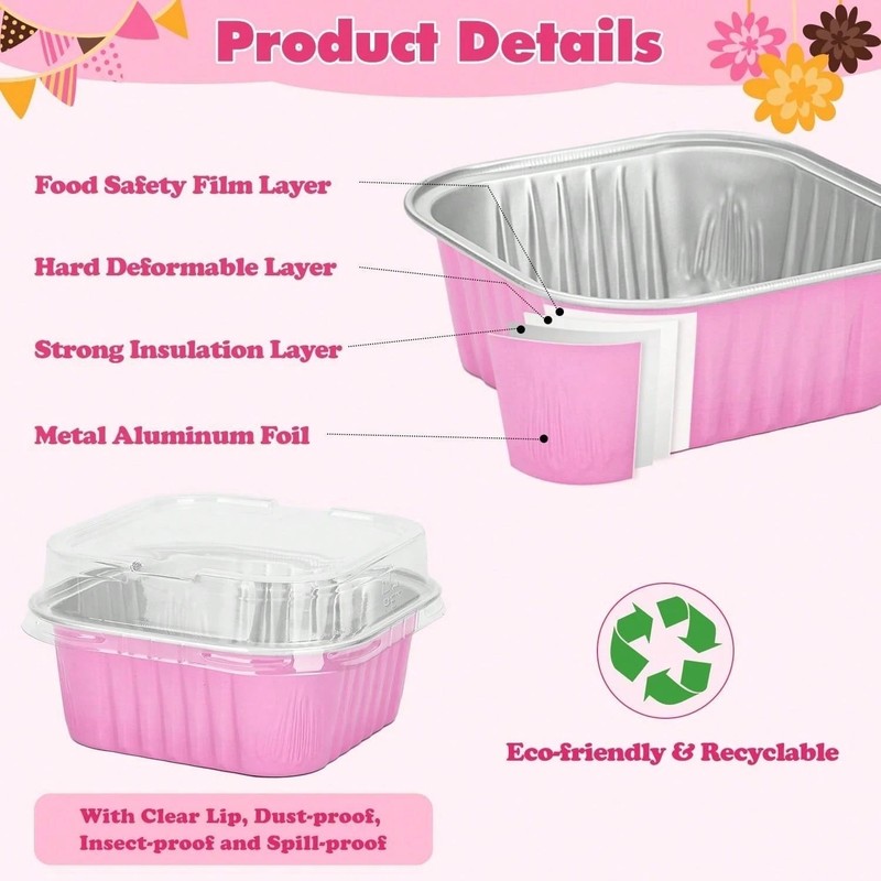 Elegant Mini Cake Pans 50 Pack Foil Baking Cups With Lids Small Dessert Tins gallery