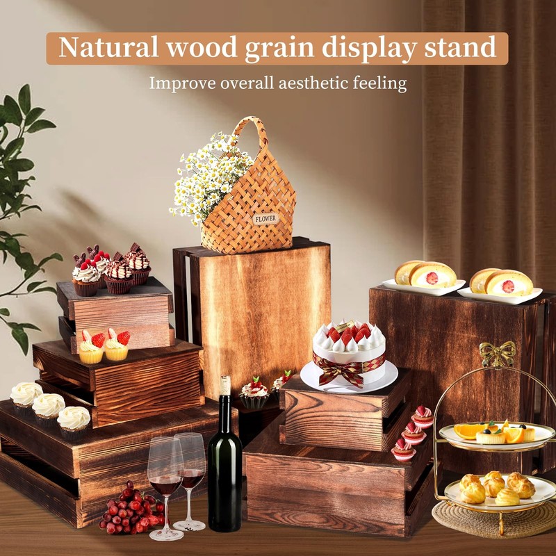 4 Pcs Buffet Risers with Mini Signs, Rustic Wood Cake Stands, Food Risers for... gallery