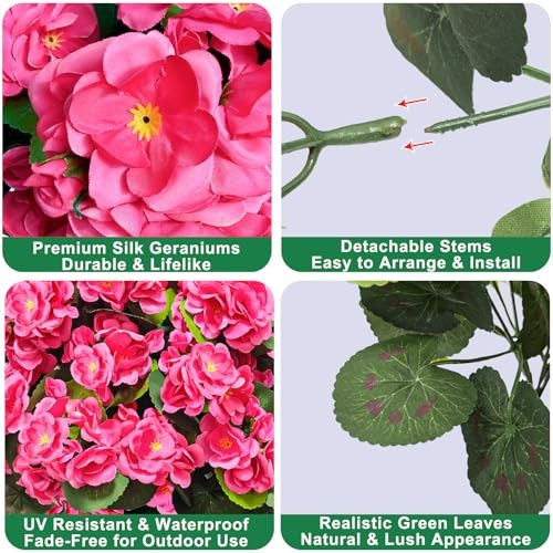Artificial Geraniums Flowers for Outdoors Summer Decoration Bundles 4 Pink gallery