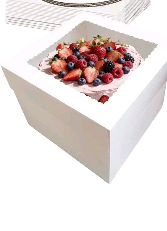 Fancy Window Cake Box 10″ Inch Round Cake Drum White 1-pack