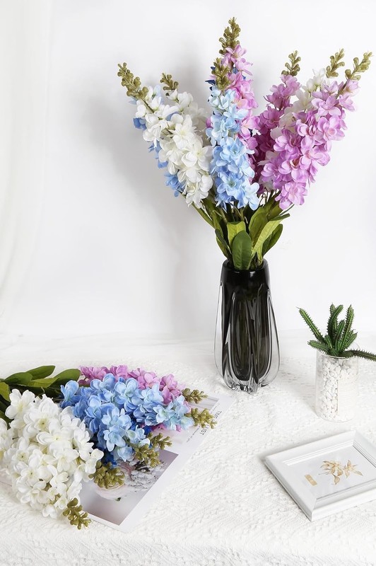Ipopu 33.5 In White Delphinium Artificial Flowers Snap Dragons Artificial gallery
