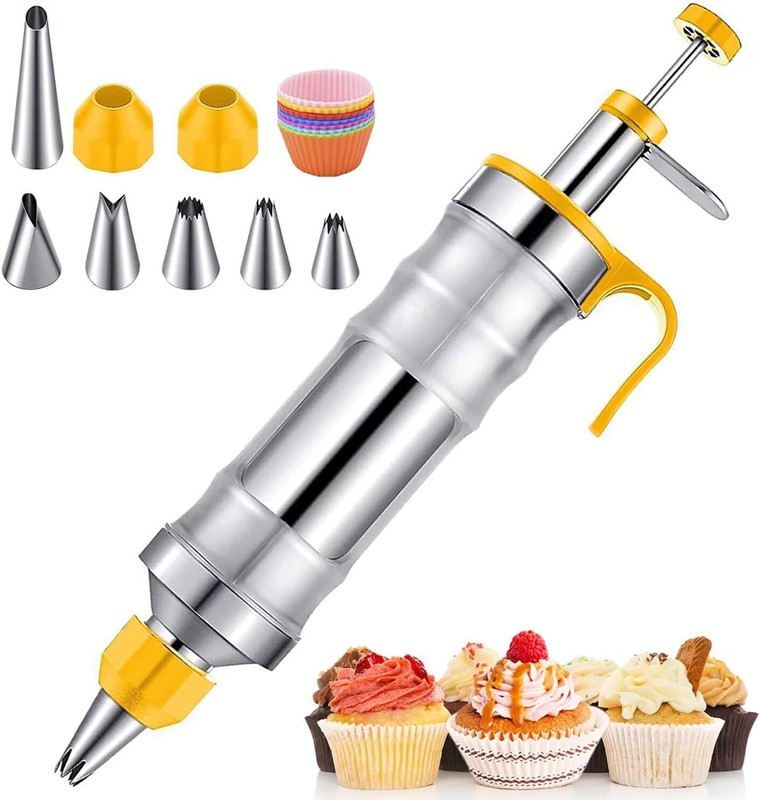 Dessert Decorating Syringe Set, Stainless Steels Cake Decorating Tools Icing