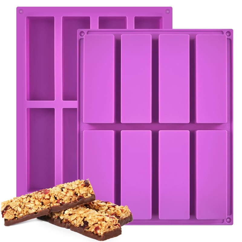 Moldes rectangulares de silicona para barras de granola 8 cavidades y chocolate