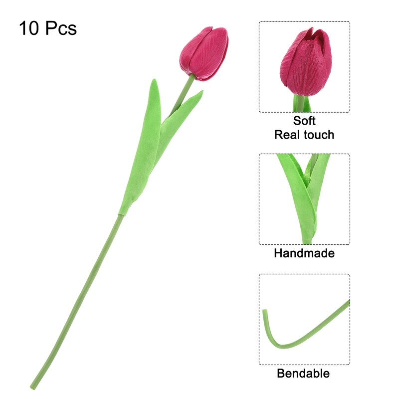 10pcs Tulips Artificial Flowers, Fake Tulip Stems Real Touch (Deep Red) gallery