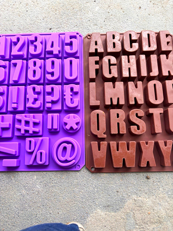 2-Pack Silicone Alphabet Numbers Symbols Sugarcraft Molds, Purple & Brown